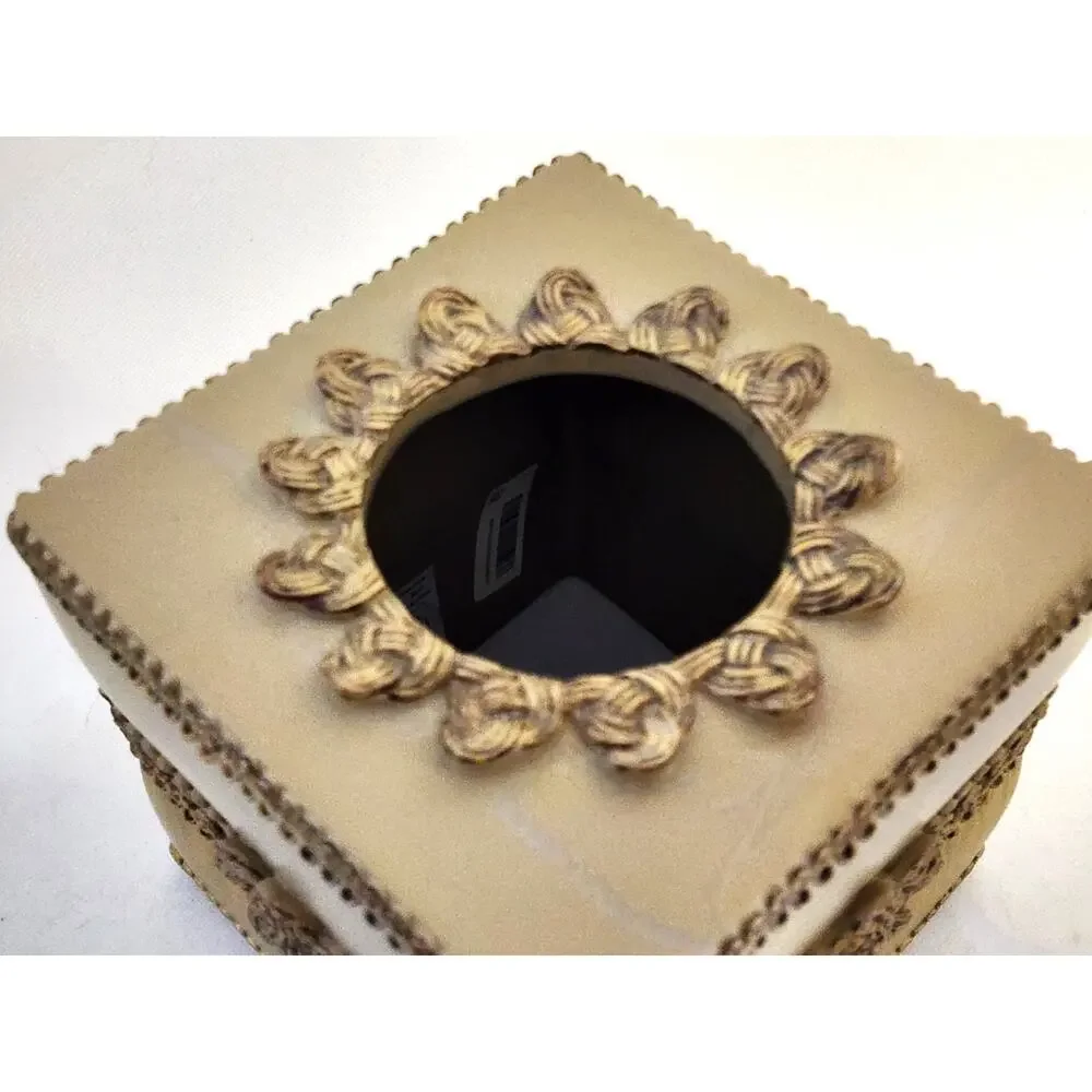 Avanti Linens Braided Medallion Tissue Box Cover Gold Beige Ornate